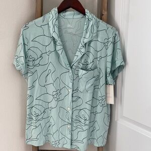 NWT - Stars Above - Green Floral Button Down Sleep Shirt - Size Large